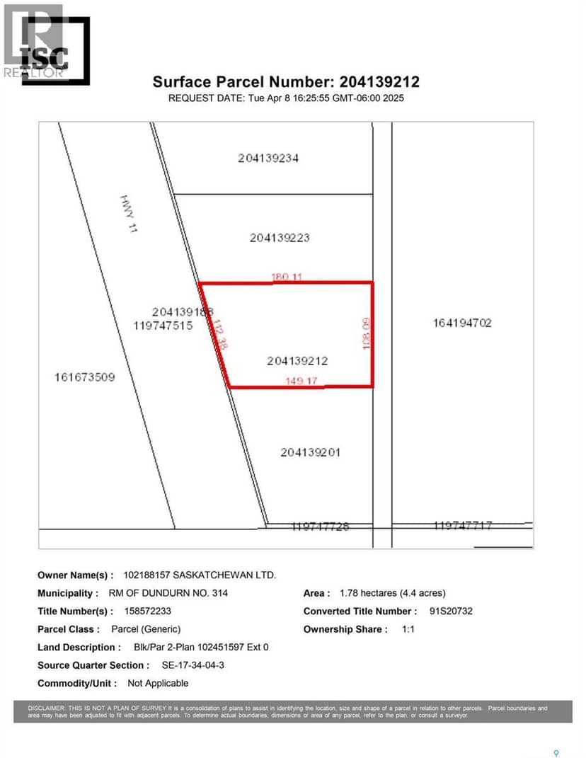 2 0 11 Highway, Dundurn Rm No. 314