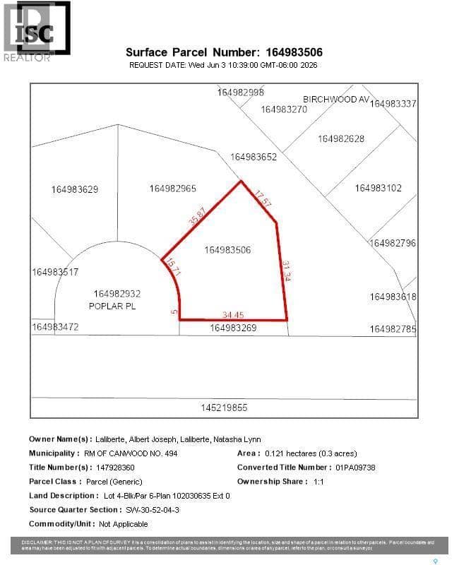 Lot 4, Block 6 Poplar place, Canwood Rm No. 494