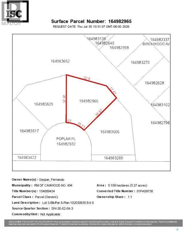 lot 3 blk 6 Poplar place, Canwood Rm No. 494